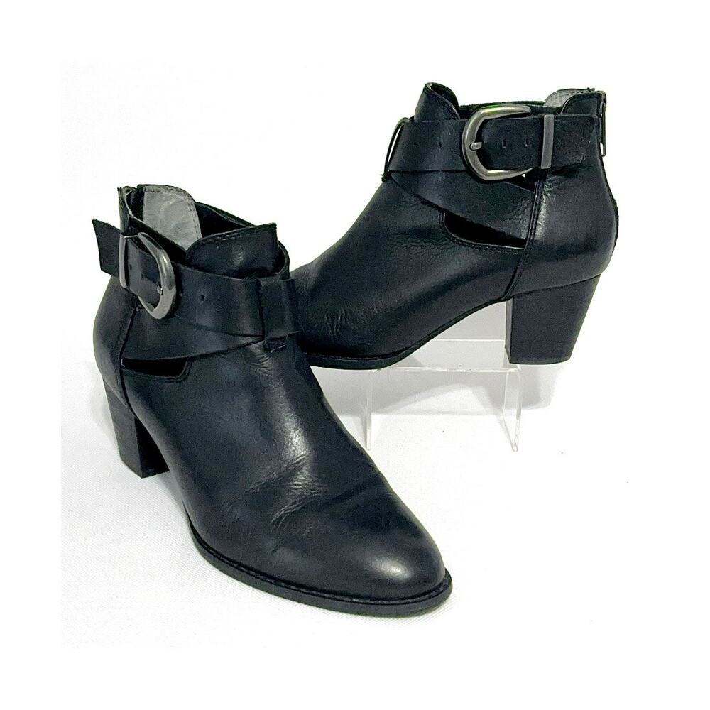 Vionic Upright Rory Black Leather Cutout Ankle Booties 7.5